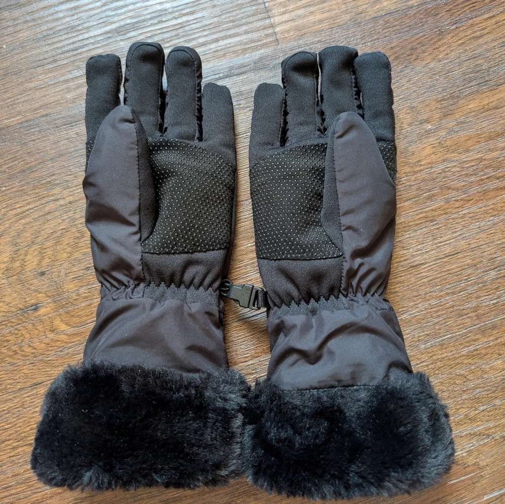 North Face Black Gloves Large Girls Fur Trim